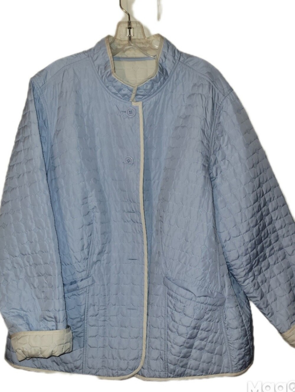 Quilted Barn Coat Blue And White Reversible Button Up Collared Plus Size 18/20W